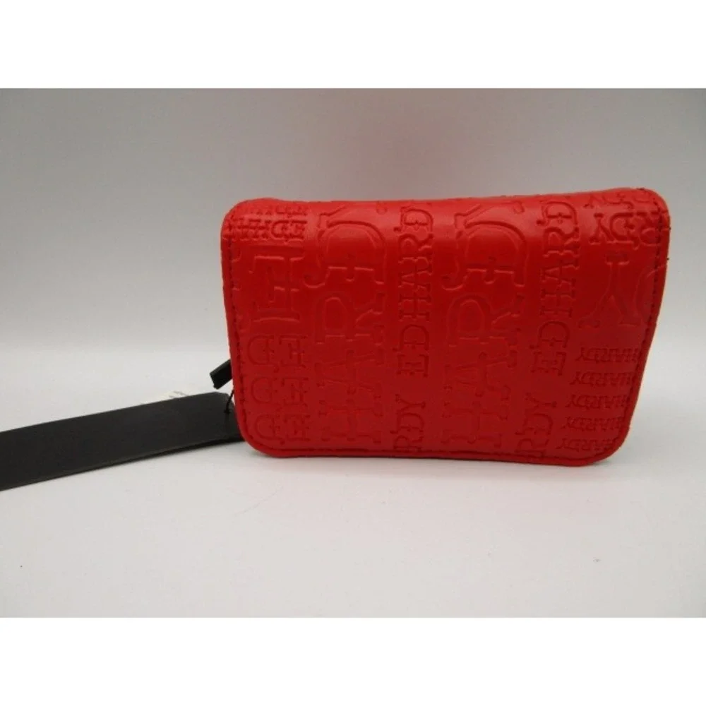 Ed Hardy Red Embossed Logo Bifold Wallet Wristlet with Shoulder Strap
